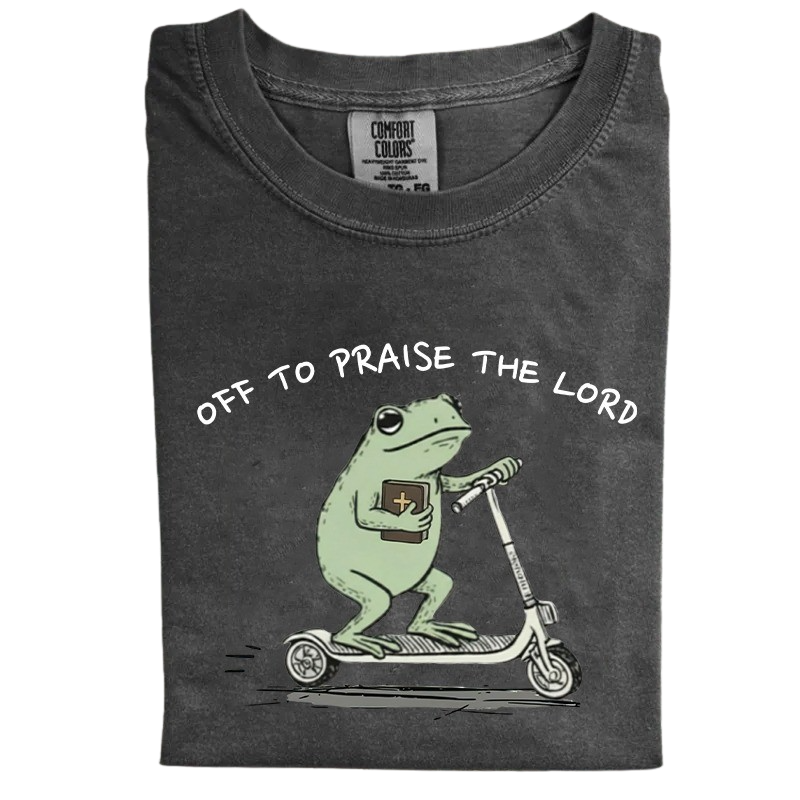 Off to Praise the Lord Frog – Cute Funny Christian T-Shirt