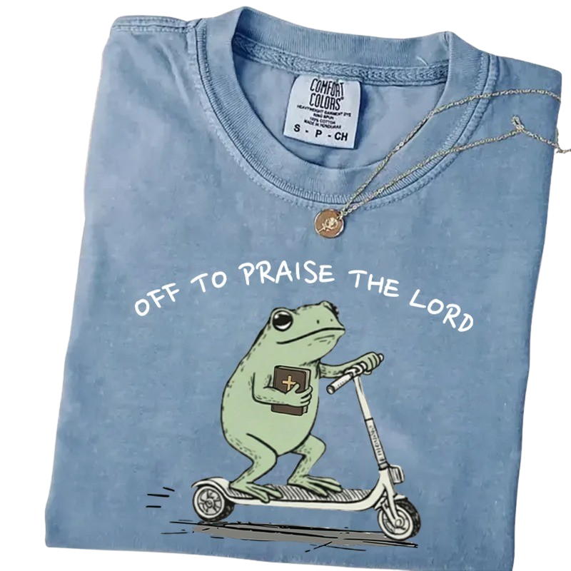 Off to Praise the Lord Frog – Cute Funny Christian T-Shirt