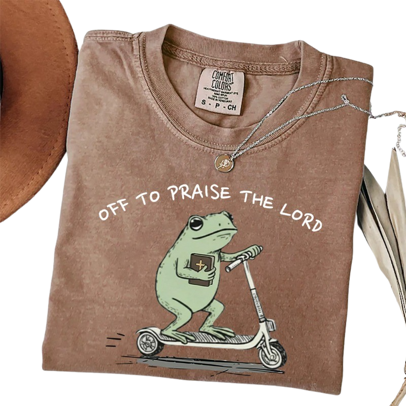 Off to Praise the Lord Frog – Cute Funny Christian T-Shirt