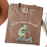 Off to Praise the Lord Frog – Cute Funny Christian T-Shirt