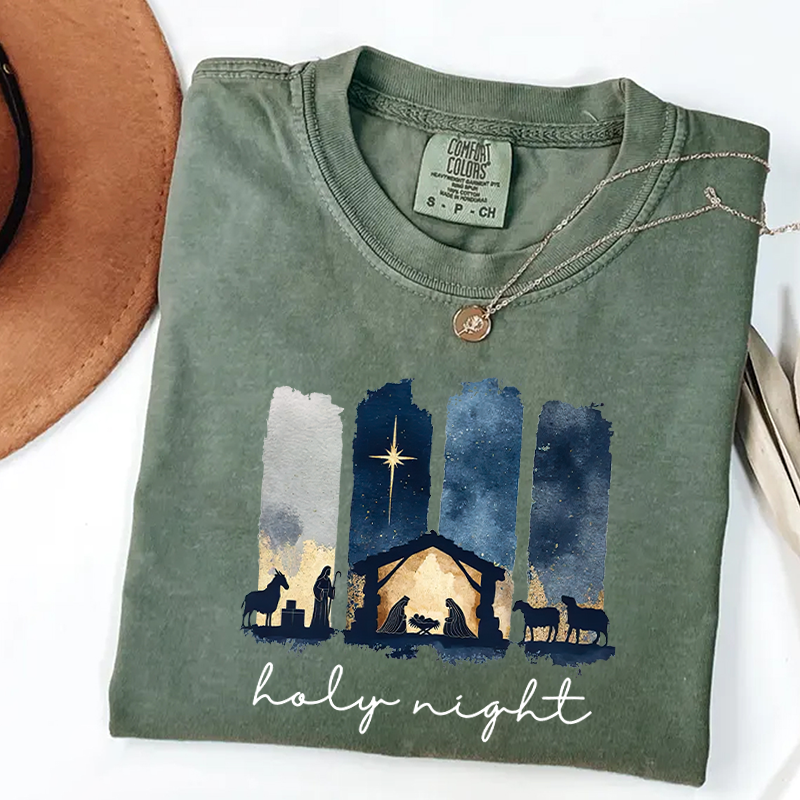 Holy Night Christmas Shirt – Christian Nativity Scene Vintage Faith T-Shirt