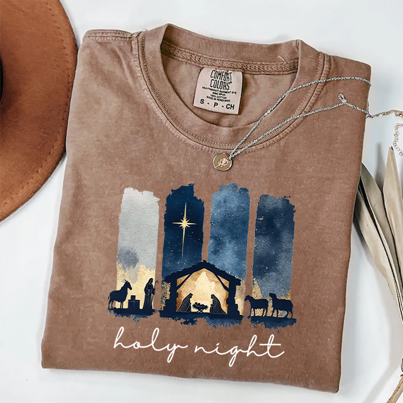 Holy Night Christmas Shirt – Christian Nativity Scene Vintage Faith T-Shirt