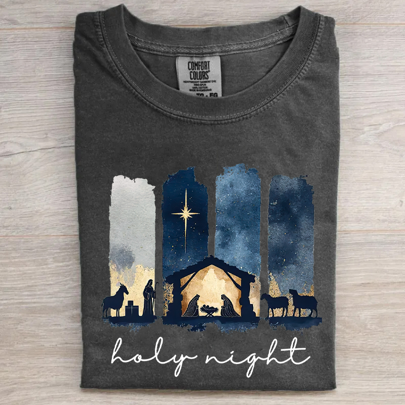 Holy Night Christmas Shirt – Christian Nativity Scene Vintage Faith T-Shirt