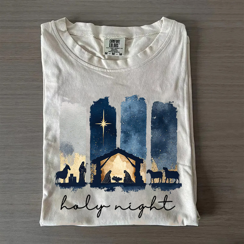 Holy Night Christmas Shirt – Christian Nativity Scene Vintage Faith T-Shirt